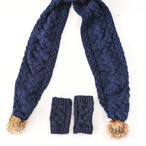 Navy Cable Knit Scarf w/ Matching Fingerle…